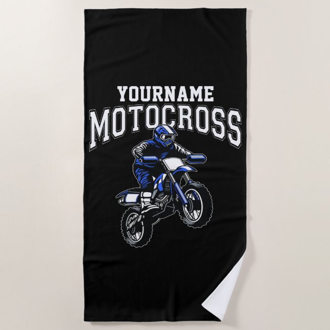 Personalized Motocross Dirt Bike Rider Racing  Beach Towel (Front)