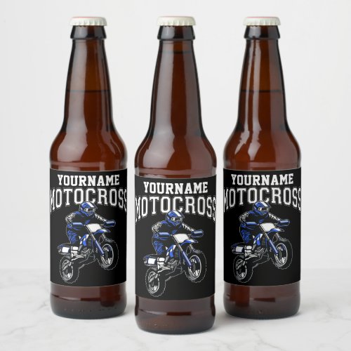 Personalized Motocross Dirt Bike Rider Racing  Beer Bottle Label