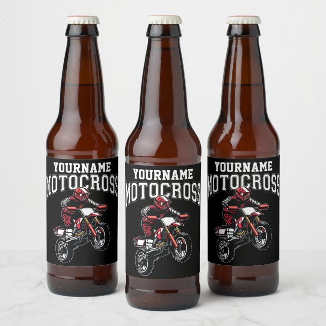 Personalized Motocross Dirt Bike Rider Racing  Beer Bottle Label (Bottles)