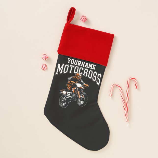 Personalized Motocross Dirt Bike Rider Racing Christmas Stocking (Front)