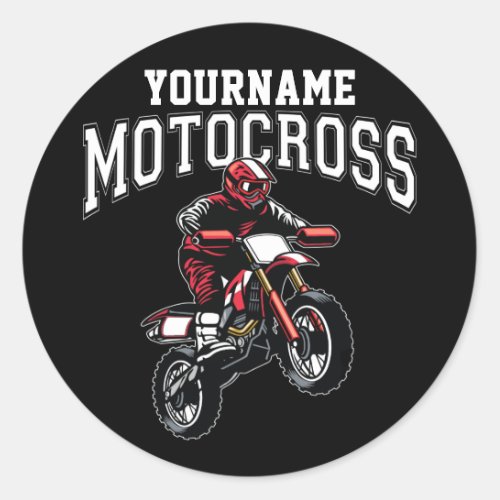 Personalized Motocross Dirt Bike Rider Racing  Classic Round Sticker