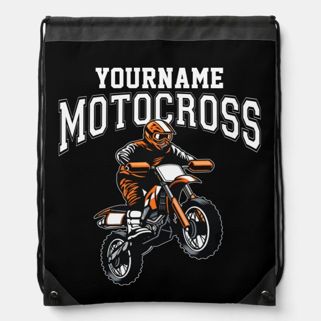 Personalized Motocross Dirt Bike Rider Racing   Drawstring Bag (Front)