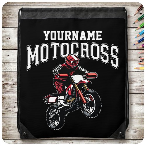 Personalized Motocross Dirt Bike Rider Racing  Drawstring Bag