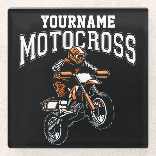 Personalized Motocross Dirt Bike Rider Racing Glass Coaster (Front)