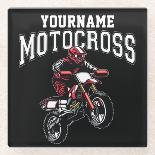 Personalized Motocross Dirt Bike Rider Racing  Glass Coaster