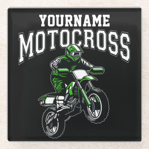 Personalized Motocross Dirt Bike Rider Racing Glass Coaster