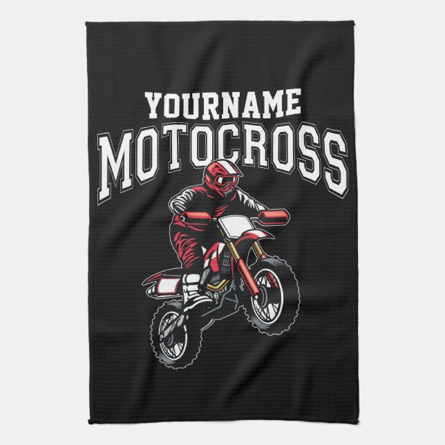 Personalized Motocross Dirt Bike Rider Racing  Kitchen Towel (Vertical)