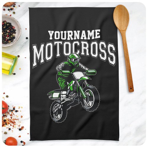 Personalized Motocross Dirt Bike Rider Racing Kitchen Towel