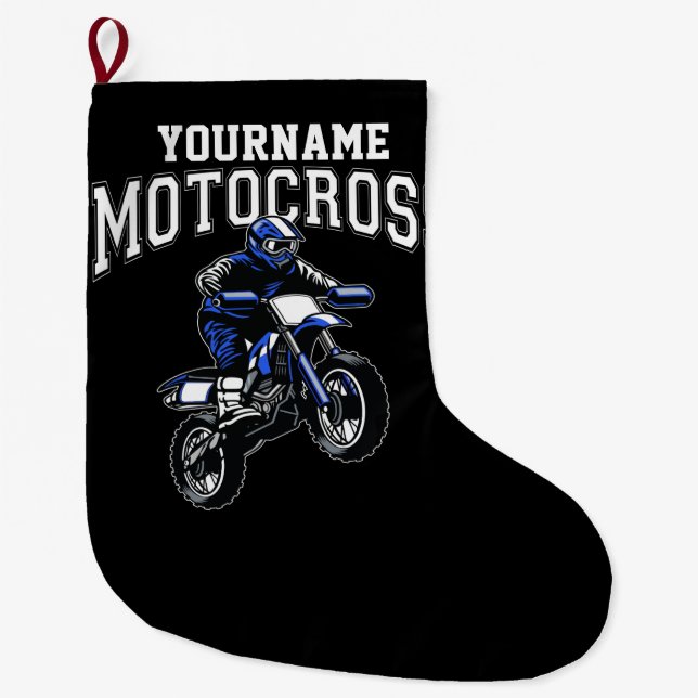 Personalized Motocross Dirt Bike Rider Racing Large Christmas Stocking (Front)