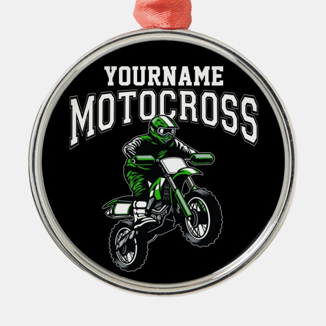 Personalized Motocross Dirt Bike Rider Racing Metal Ornament (Front)