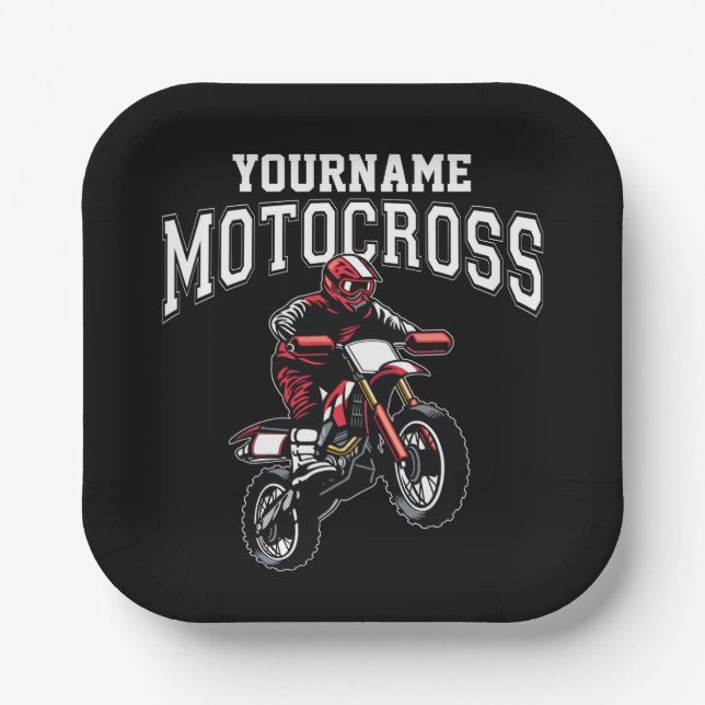 Personalized Motocross Dirt Bike Rider Racing  Paper Plates (Front)