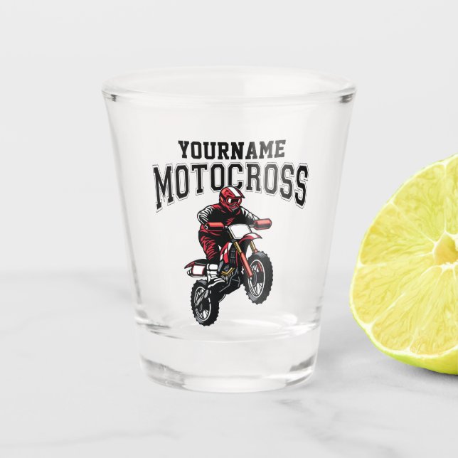 Personalized Motocross Dirt Bike Rider Racing Shot Glass (Front)