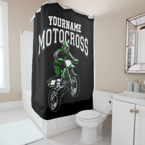 Personalized Motocross Dirt Bike Rider Racing   Shower Curtain