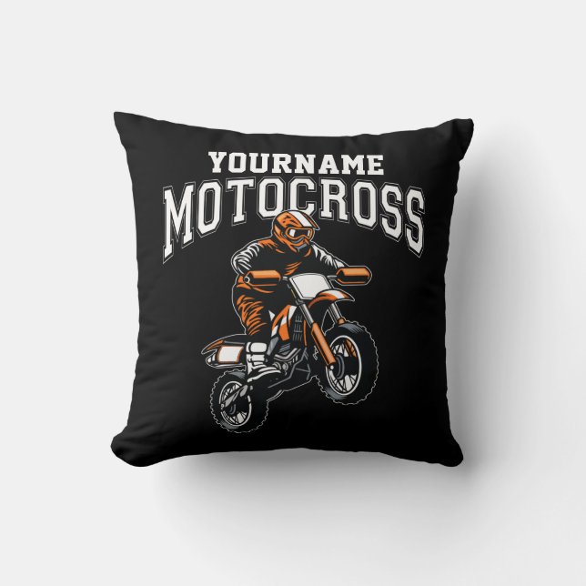 Personalized Motocross Dirt Bike Rider Racing  Throw Pillow (Front)