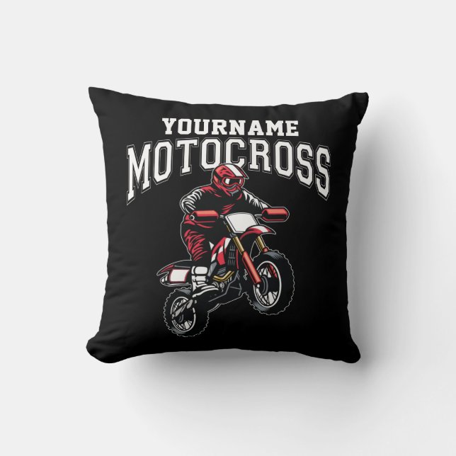 Personalized Motocross Dirt Bike Rider Racing Throw Pillow (Front)