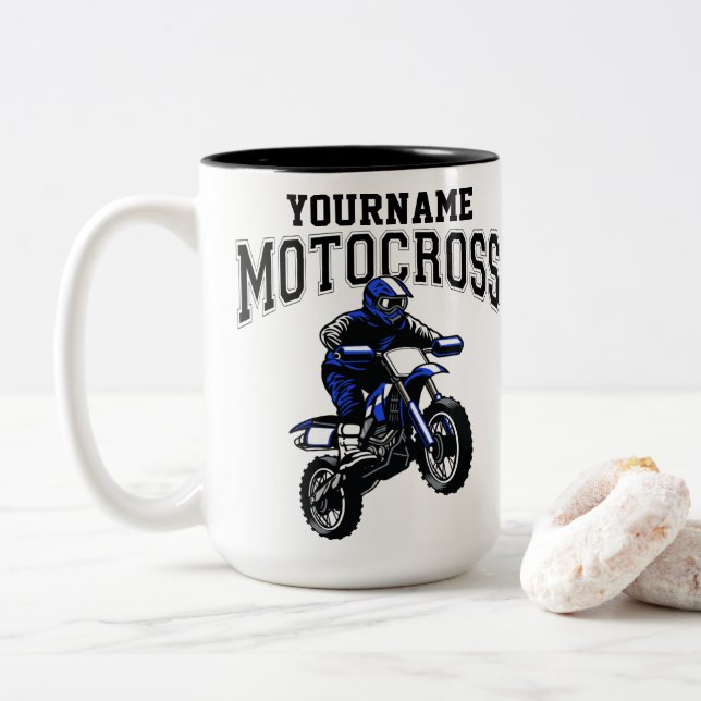 Personalized Motocross Dirt Bike Rider Racing  Two-Tone Coffee Mug (With Donut)
