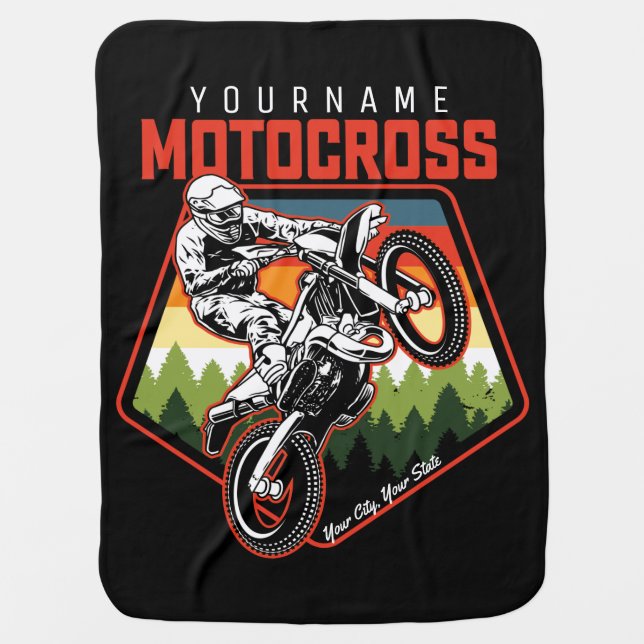 Personalized Motocross Racing Dirt Bike Trail Ride Baby Blanket (Front)
