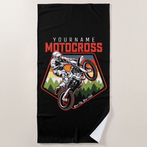 Personalized Motocross Racing Dirt Bike Trail Ride Beach Towel