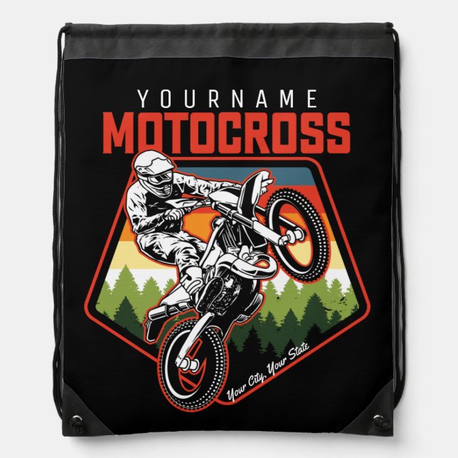 Personalized Motocross Racing Dirt Bike Trail Ride Drawstring Bag (Front)