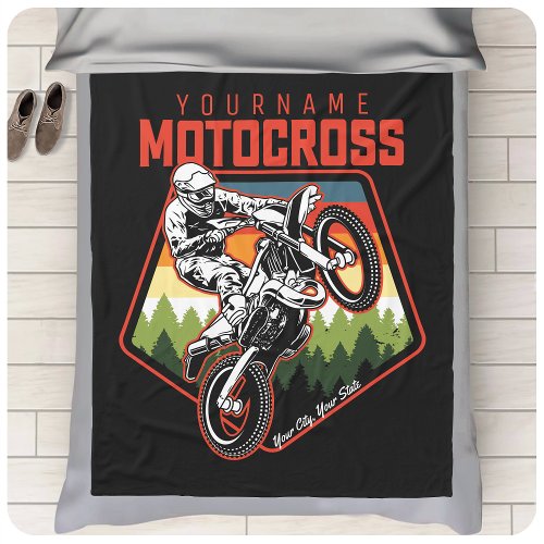 Personalized Motocross Racing Dirt Bike Trail Ride Fleece Blanket