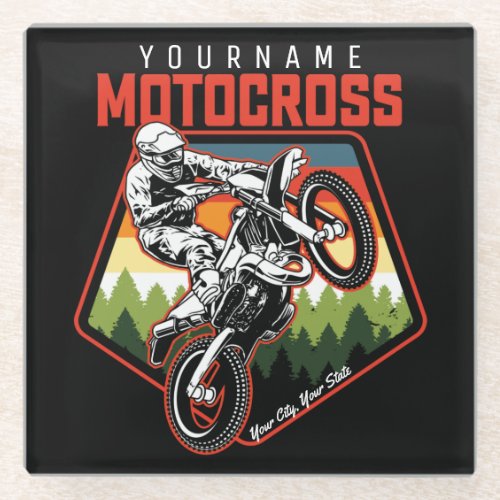 Personalized Motocross Racing Dirt Bike Trail Ride Glass Coaster