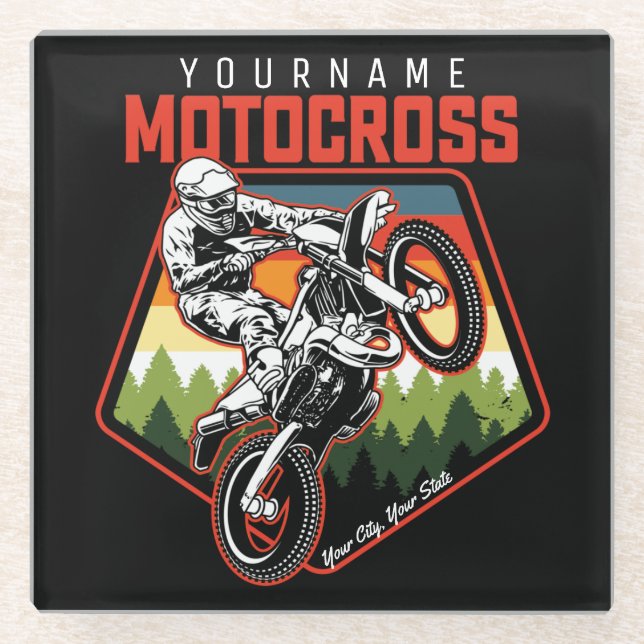 Personalized Motocross Racing Dirt Bike Trail Ride Glass Coaster (Front)
