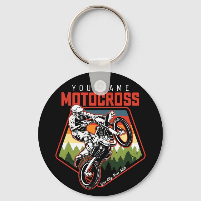 Personalized Motocross Racing Dirt Bike Trail Ride Keychain (Front)