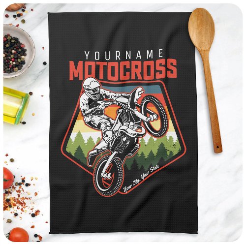 Personalized Motocross Racing Dirt Bike Trail Ride Kitchen Towel