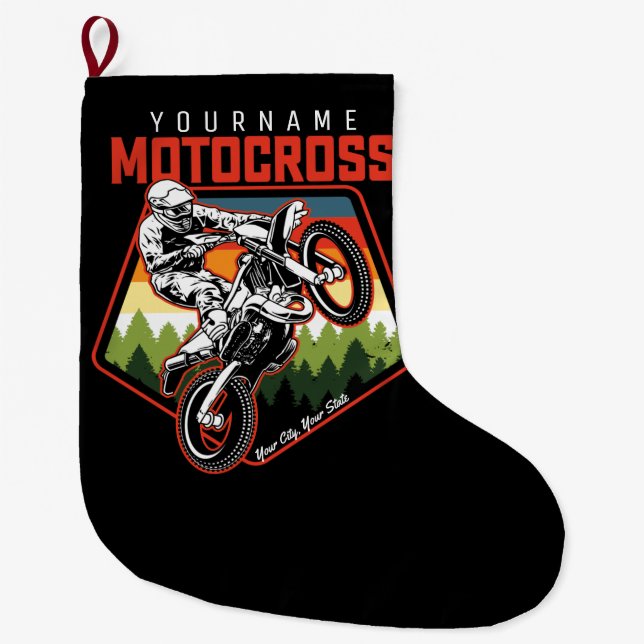 Personalized Motocross Racing Dirt Bike Trail Ride Large Christmas Stocking (Front)