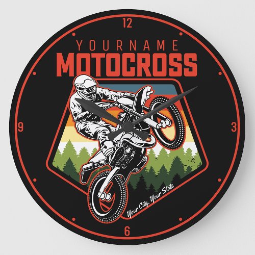 Personalized Motocross Racing Dirt Bike Trail Ride Large Clock