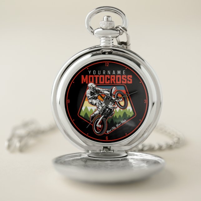 Personalized Motocross Racing Dirt Bike Trail Ride Pocket Watch (Inside)