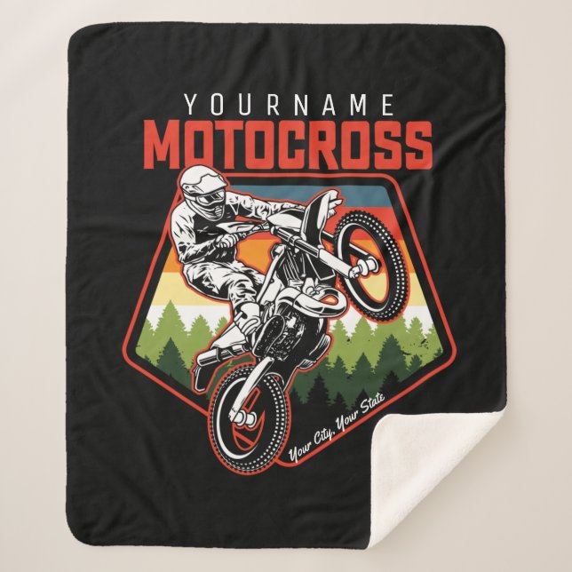 Personalized Motocross Racing Dirt Bike Trail Ride Sherpa Blanket (Front)