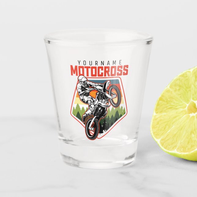 Personalized Motocross Racing Dirt Bike Trail Ride Shot Glass (Front)