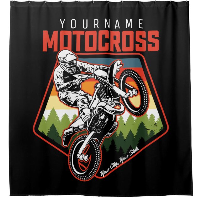 Personalized Motocross Racing Dirt Bike Trail Ride Shower Curtain (Front)