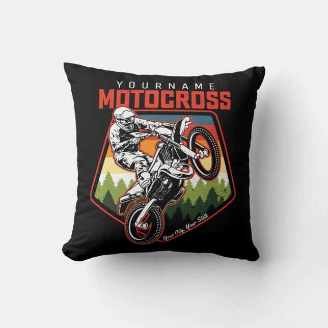 Personalized Motocross Racing Dirt Bike Trail Ride Throw Pillow (Front)