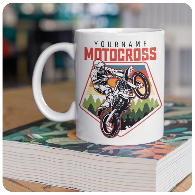 Personalized Motocross Racing Dirt Bike Trail Ride Two-Tone Coffee Mug (Creator Uploaded)