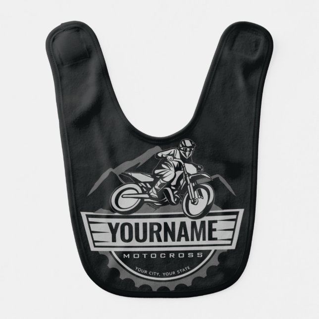 Personalized Motocross Rider Dirt Bike Hill Racing Baby Bib (Front)