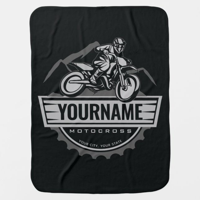 Personalized Motocross Rider Dirt Bike Hill Racing Baby Blanket (Front)