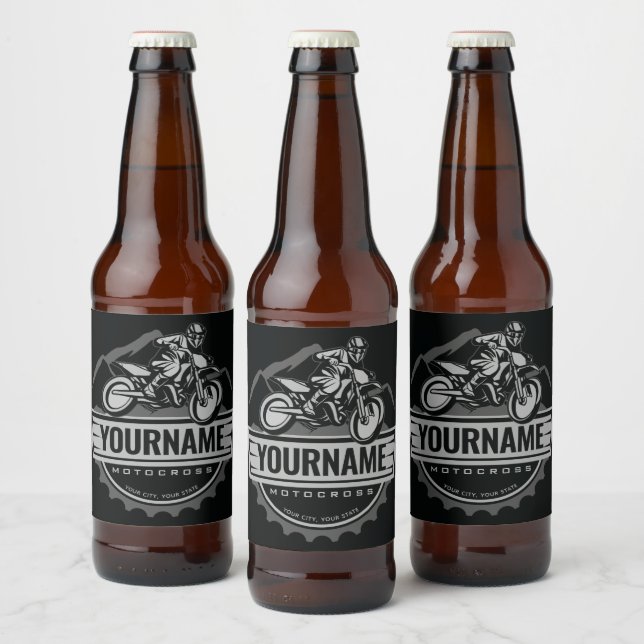 Personalized Motocross Rider Dirt Bike Hill Racing Beer Bottle Label (Bottles)