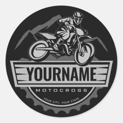 Personalized Motocross Rider Dirt Bike Hill Racing Classic Round Sticker