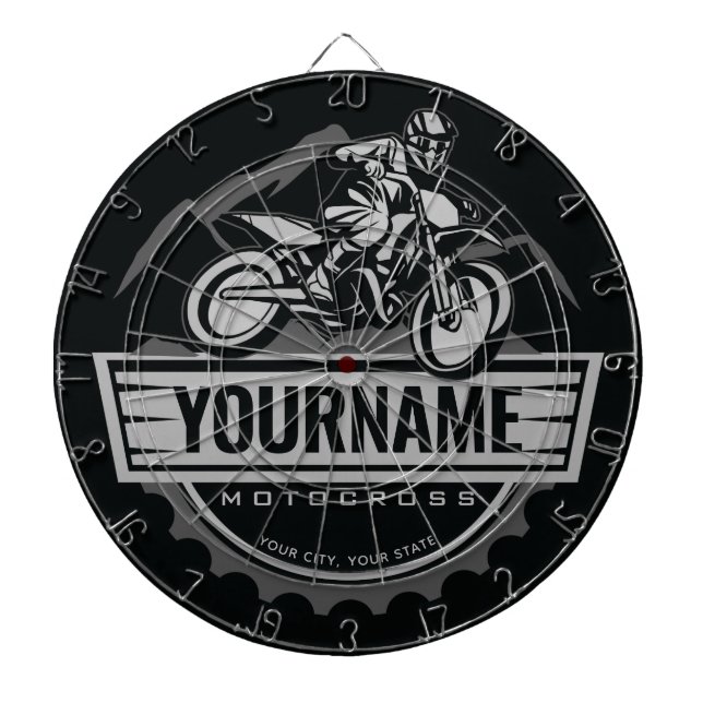 Personalized Motocross Rider Dirt Bike Hill Racing Dart Board (Front)