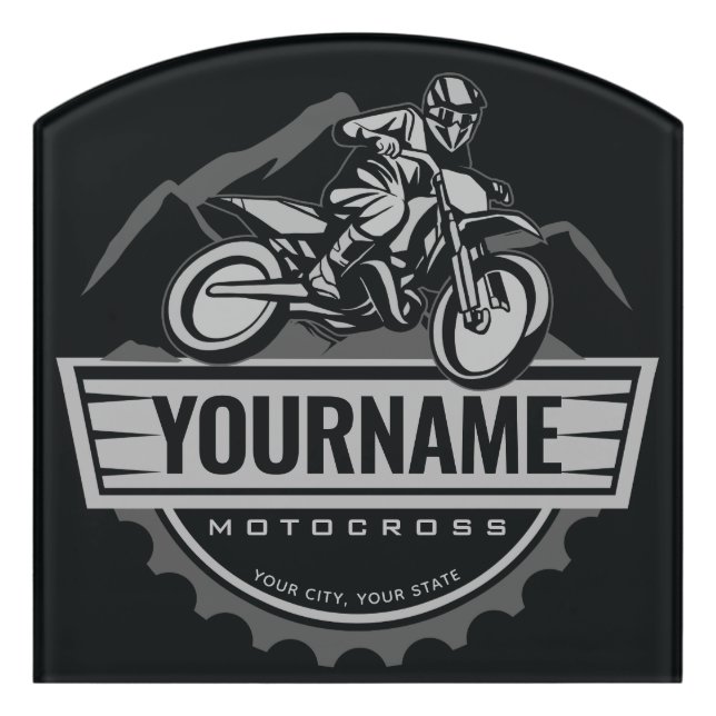 Personalized Motocross Rider Dirt Bike Hill Racing Door Sign (Contour Front)