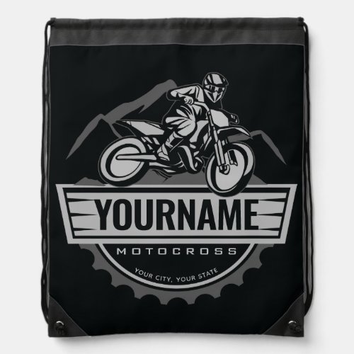 Personalized Motocross Rider Dirt Bike Hill Racing Drawstring Bag
