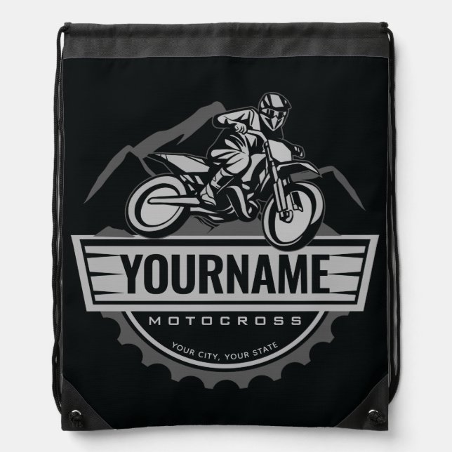 Personalized Motocross Rider Dirt Bike Hill Racing Drawstring Bag (Front)