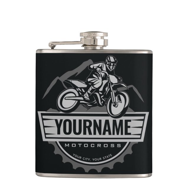 Personalized Motocross Rider Dirt Bike Hill Racing Flask (Front)