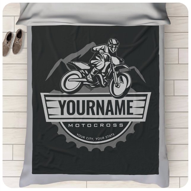 Personalized Motocross Rider Dirt Bike Hill Racing Fleece Blanket (Creator Uploaded)