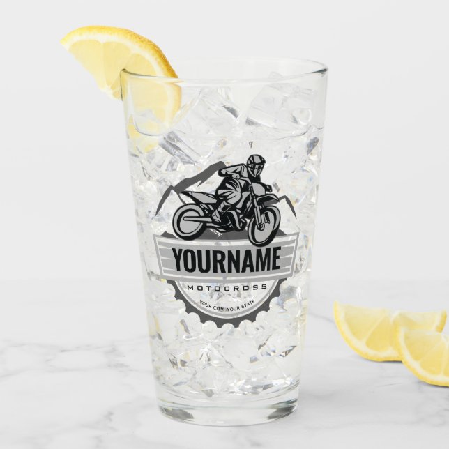 Personalized Motocross Rider Dirt Bike Hill Racing Glass (Front Ice)