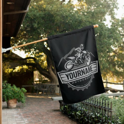 Personalized Motocross Rider Dirt Bike Hill Racing House Flag