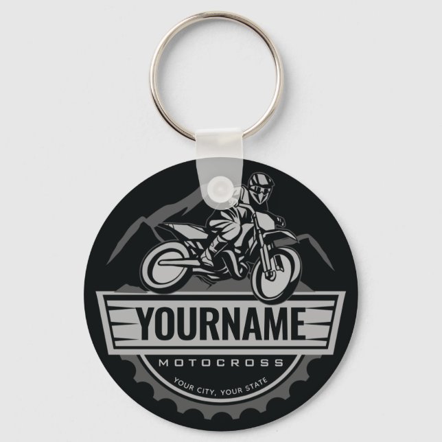 Personalized Motocross Rider Dirt Bike Hill Racing Keychain (Front)