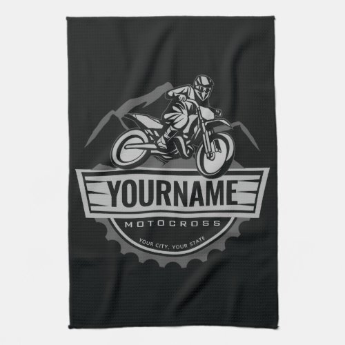 Personalized Motocross Rider Dirt Bike Hill Racing Kitchen Towel